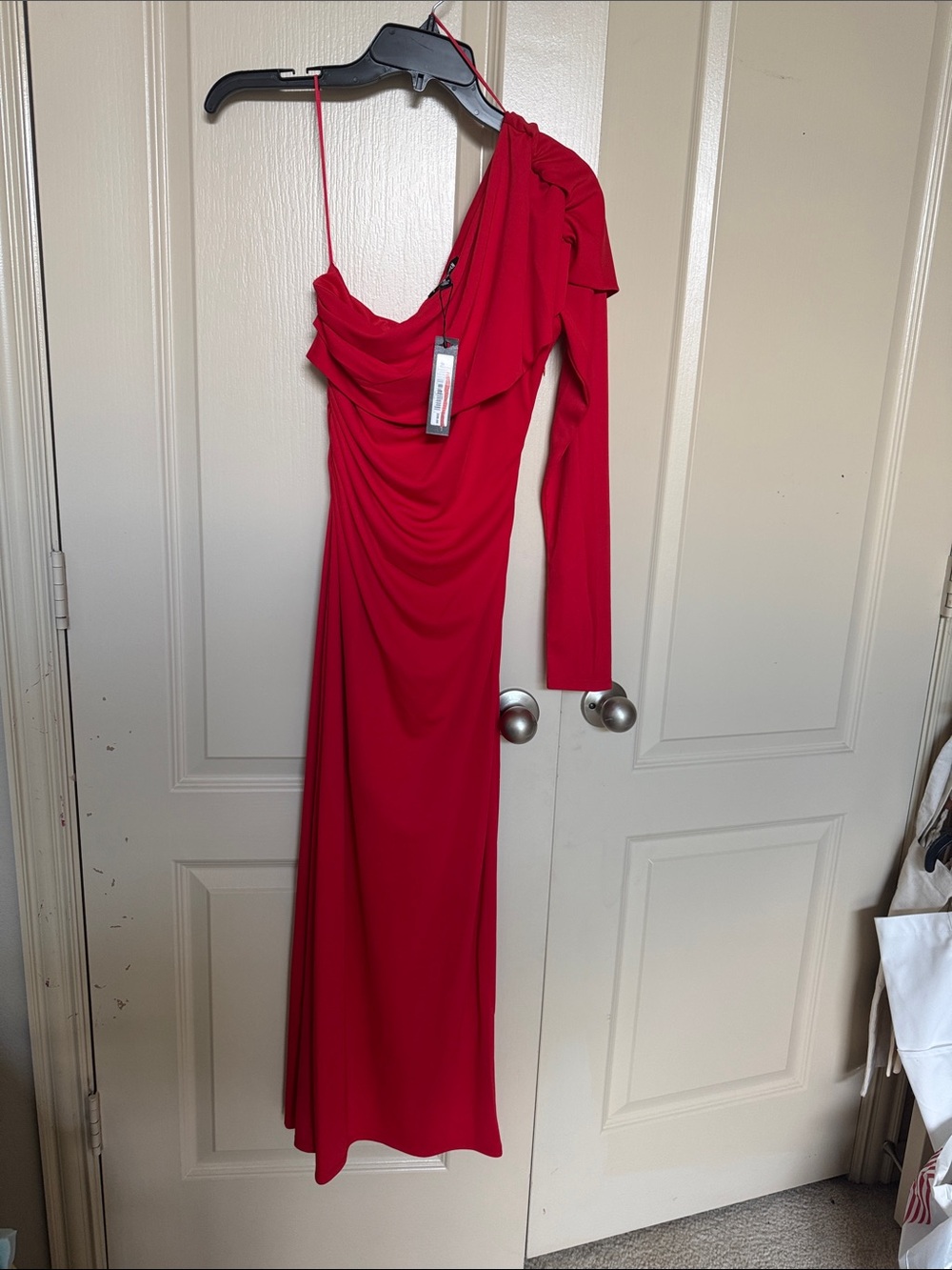 Steve Madden Red One-Shoulder Draped Gown
